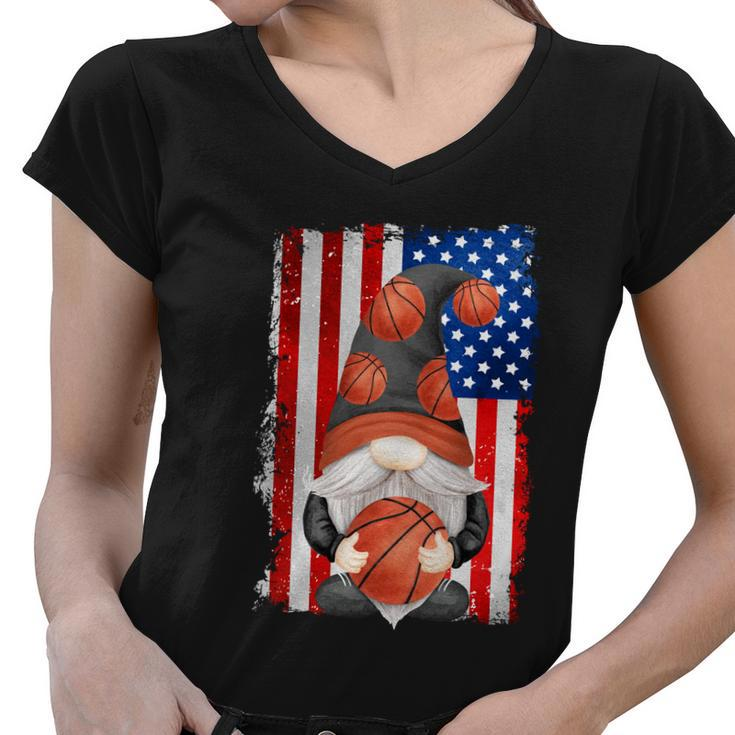 Proud Basketball Grandpa Gnome With Patriotic American Flag Cute Gift Women V-Neck T-Shirt