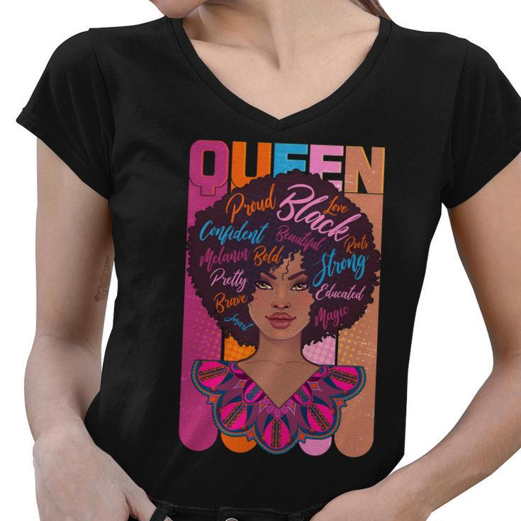 Proud Black African American Queen Women V-Neck T-Shirt