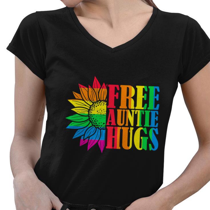 Proud Lgbt Free Auntie Hugs Lgbt Pride Month Women V-Neck T-Shirt