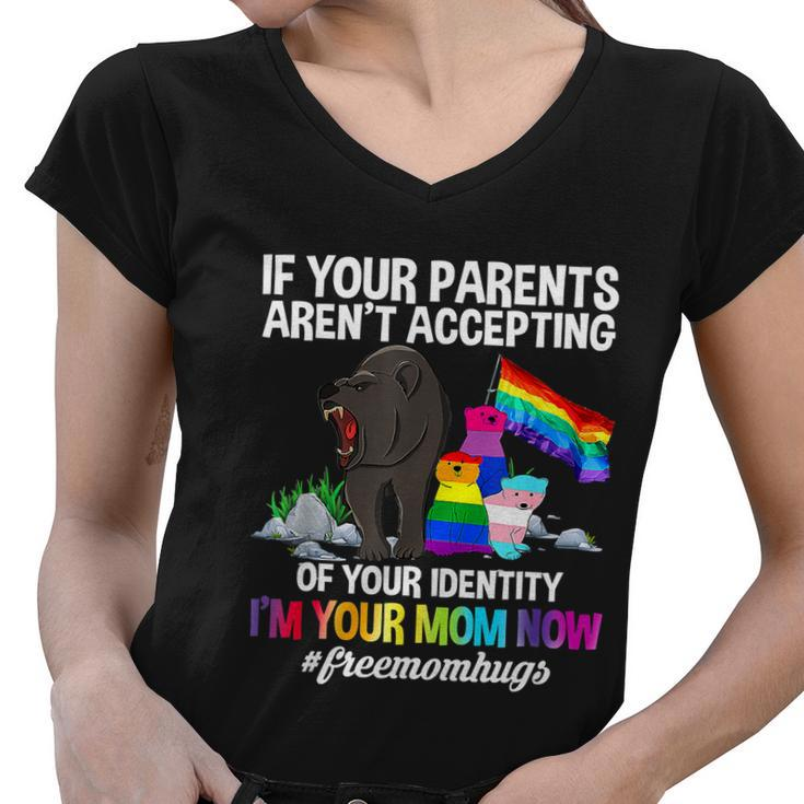 Proud Mama Bear Lgbt Gay Pride Lgbtq Free Mom Hugs Women V-Neck T-Shirt