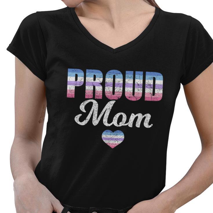 Proud Mom Bi Gender Flag Heart Mothers Day Lgbt Bigender Gift Women V-Neck T-Shirt