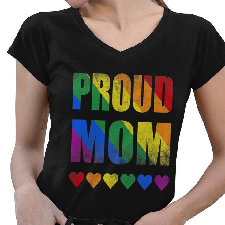 Proud Mom Gay Lesbian Lgbtq Pride Rainbow Mothers Day Gift Women V-Neck T-Shirt