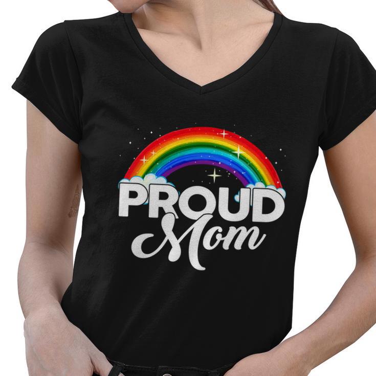 Proud Mom Lesbian Lgbt Gay Lgbtq Rainbow Flag Gift Women V-Neck T-Shirt