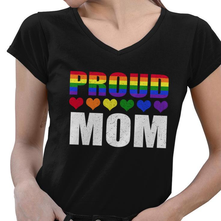 Proud Mom Lgbtmeaningful Giftq Gay Pride Ally Lgbt Parent Rainbow Heart Gift Women V-Neck T-Shirt