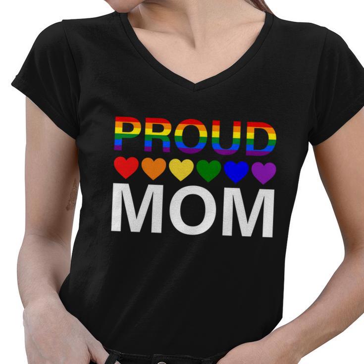 Proud Mom Mothers Day Gift Lgbtq Rainbow Flag Gay Pride Lgbt Gift Women V-Neck T-Shirt