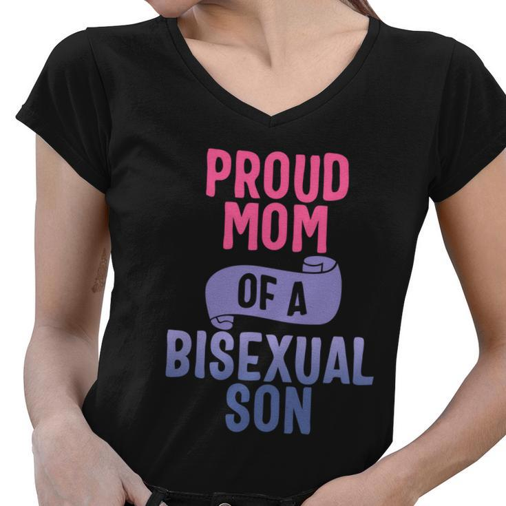 Proud Mom Of A Bisexual Son Lgbtgiftq Bi Pride Proud Ally Gift Women V-Neck T-Shirt