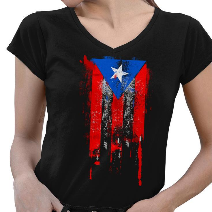 Puerto Rico Flag Drip Women V-Neck T-Shirt