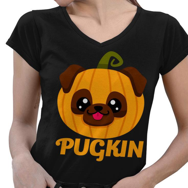 Pugkin Pumpkin Pug Women V-Neck T-Shirt
