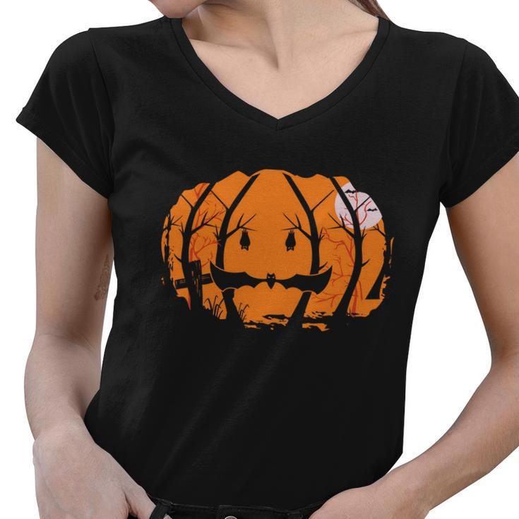 Pumpkin Bat Funny Halloween Quote Women V-Neck T-Shirt