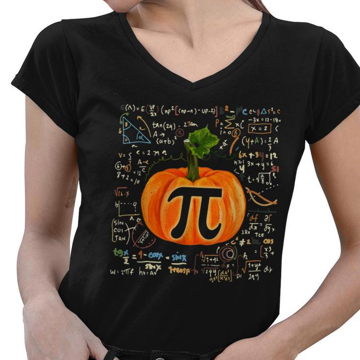 Pumpkin Pi Funny Math Halloween Thanksgiving Fall Pumpkin Pi Women V-Neck T-Shirt
