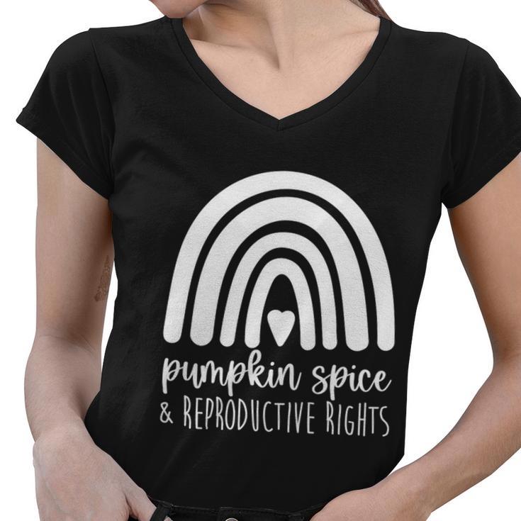 Pumpkin Spice And Reproductive Rights Rainbow Halloween Gift Women V-Neck T-Shirt