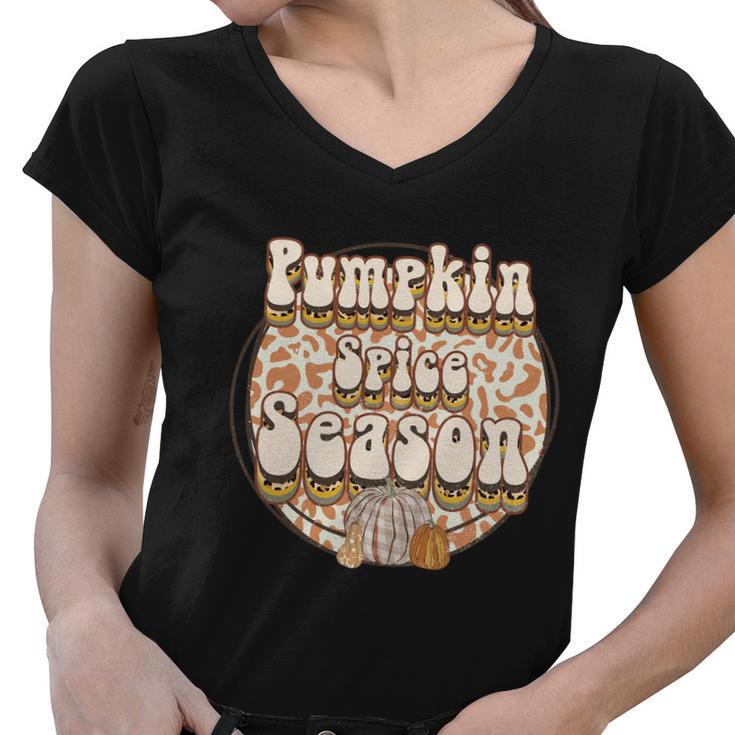 Pumpkin Spice Season Thanksgiving Quote Women V-Neck T-Shirt