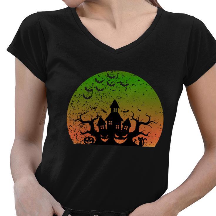 Pumpkin Witch Castle Halloween Quote Women V-Neck T-Shirt