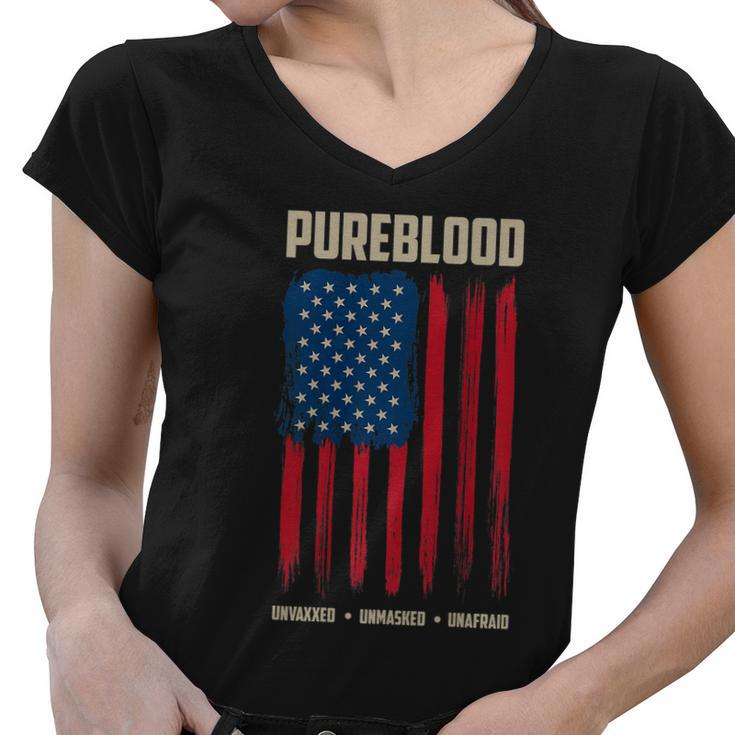 Pureblood American Flag Pure Blooded Patriot Women V-Neck T-Shirt