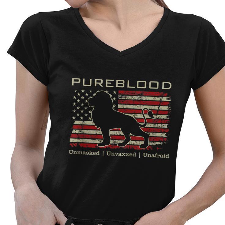 Pureblood Movement Pureblood Medical Freedom Lion Usa Flag Tshirt Women V-Neck T-Shirt