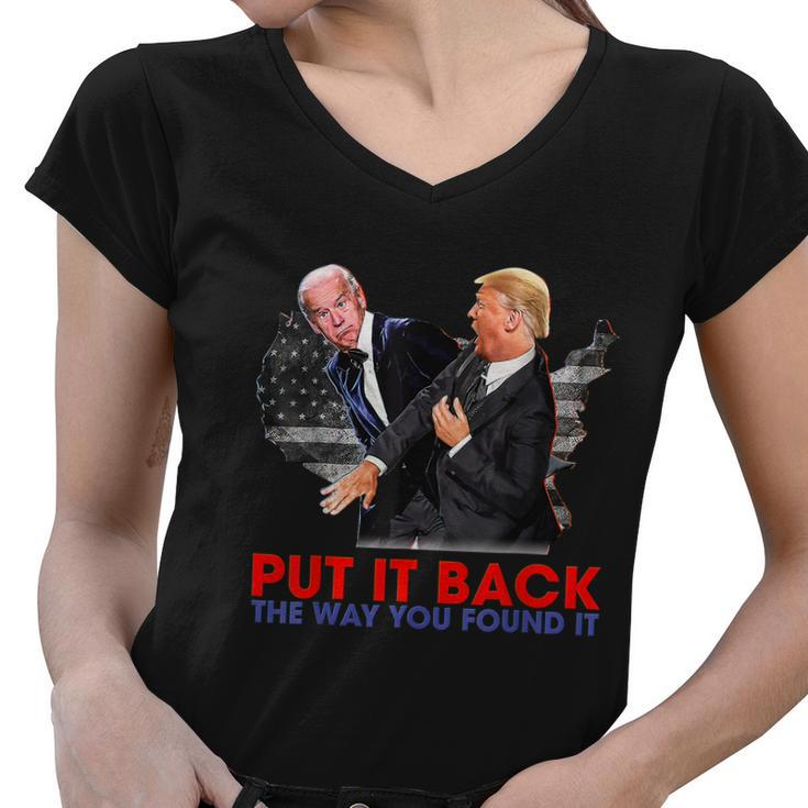 Put It Back The Way You Found It Funny Trump Slap Anti Biden Women V-Neck T-Shirt