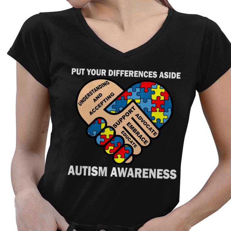 Put Your Differences Aside Autism Awareness Women V-Neck T-Shirt