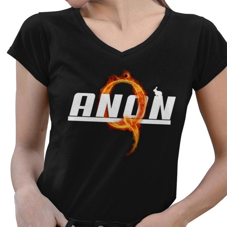 Qanon The Rabbit Storm Fire Logo Women V-Neck T-Shirt