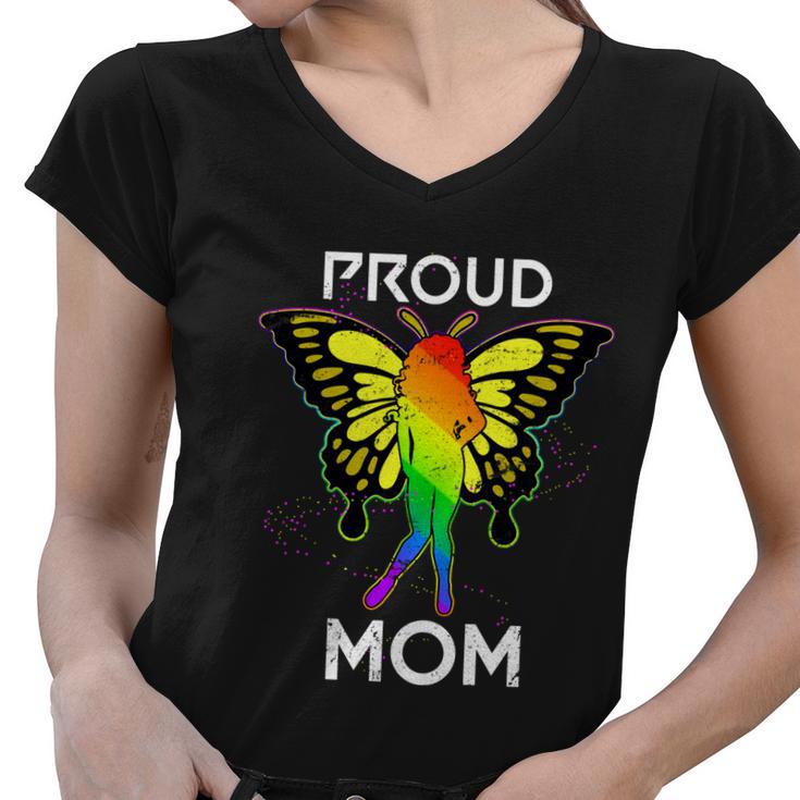 Rainbow Butterfly Proud Lesbian Mom Mothers Day Gift Lgbt Cool Gift Women V-Neck T-Shirt