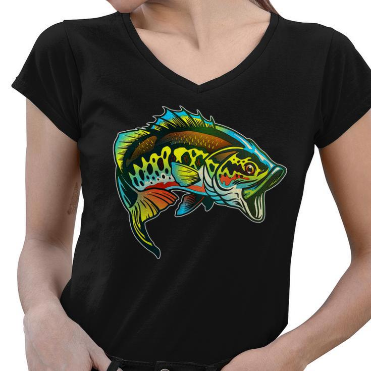 Rainbow Colorful Bass Women V-Neck T-Shirt