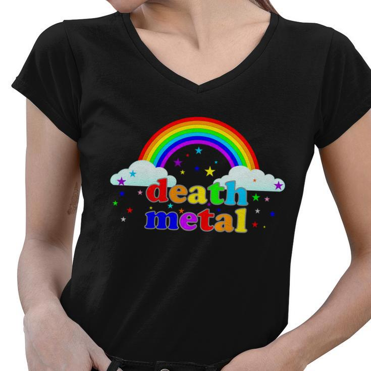 Rainbow Death Metal Logo Women V-Neck T-Shirt