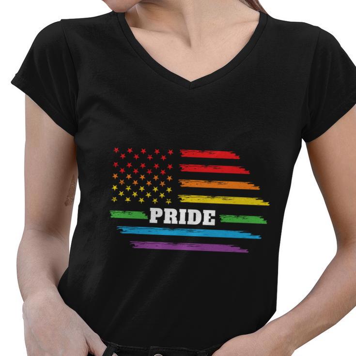 Rainbow Distressed American Flag Pride Month Lbgt Women V-Neck T-Shirt