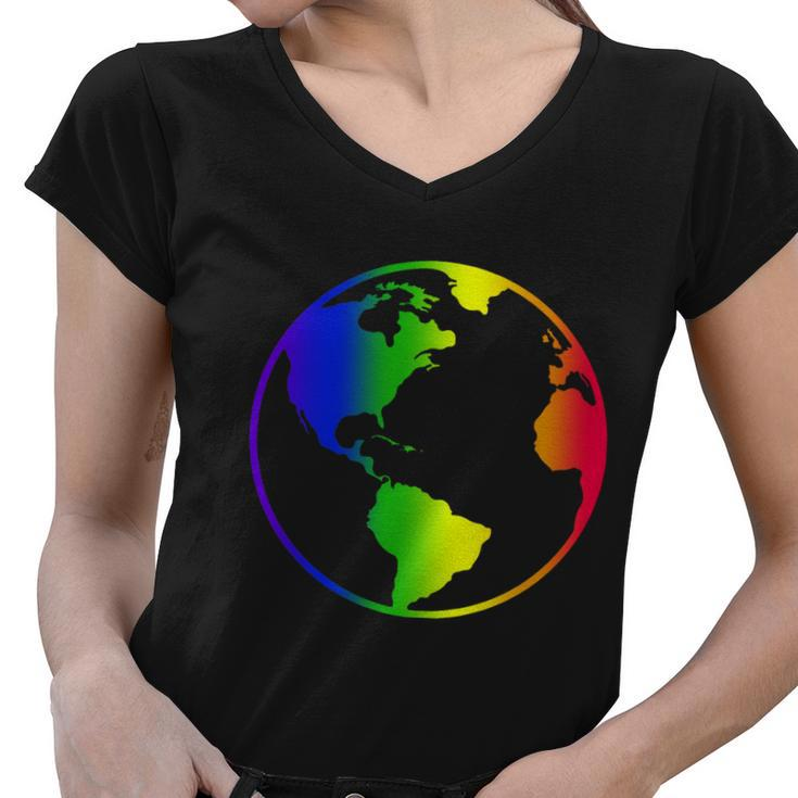Rainbow Earth Rainbow Mother Earth Graphic Design Printed Casual Daily Basic Women V-Neck T-Shirt