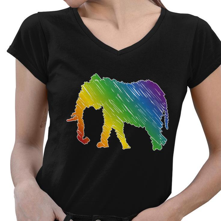 Rainbow Elephant V2 Women V-Neck T-Shirt