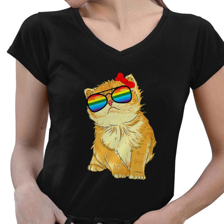 Rainbow Flag Gay Pride Cat Lgbt Pride Month Women V-Neck T-Shirt