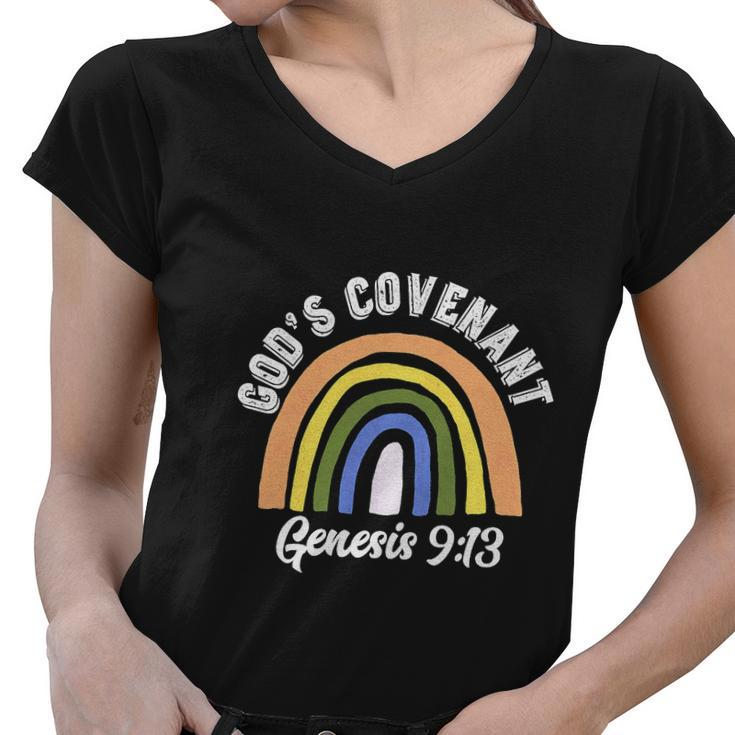 Rainbow Gods Covenant Bible Funny Christian Lover Women V-Neck T-Shirt