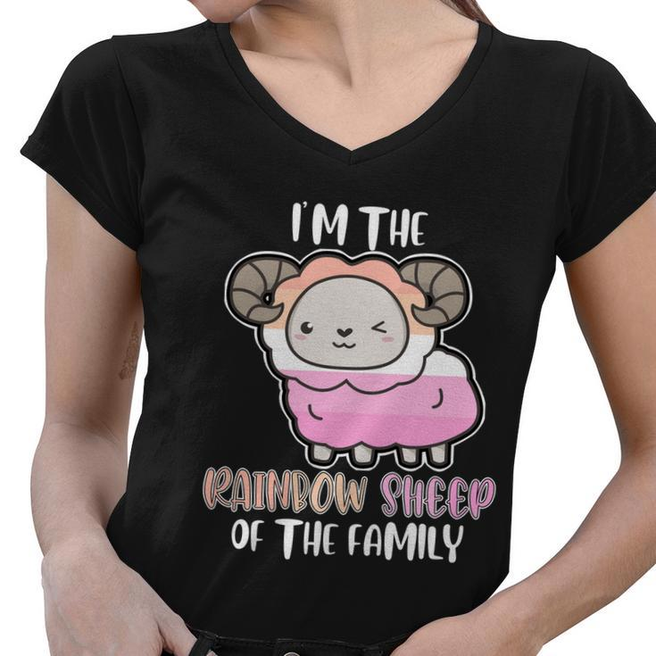 Rainbow Sheep Of The Lesbian Family Bi Lgbt Pride Lesbian Cute Gift Women V-Neck T-Shirt