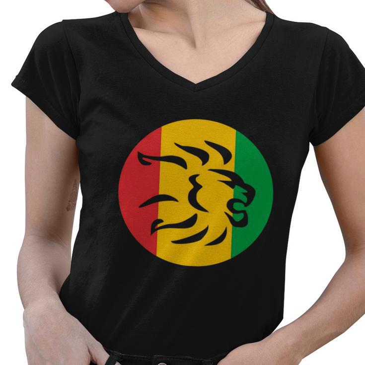 Rasta Lion Head Reggae Dub Step Music Dance Tshirt Women V-Neck T-Shirt