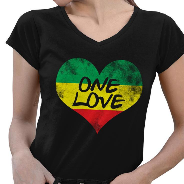 Rastafari One Love Vintage Jamaican Heart Women V-Neck T-Shirt