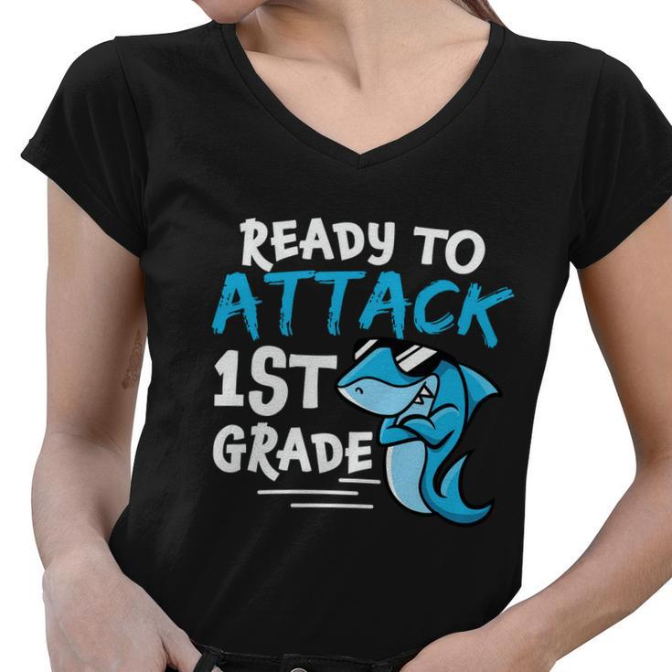Ready To Attack 1St Grade Back To School First Day Of School Women V-Neck T-Shirt