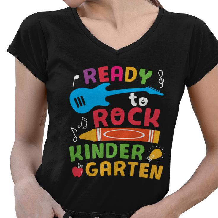 Ready To Rock Kindergarten Cray On Back To School First Day Of School Women V-Neck T-Shirt