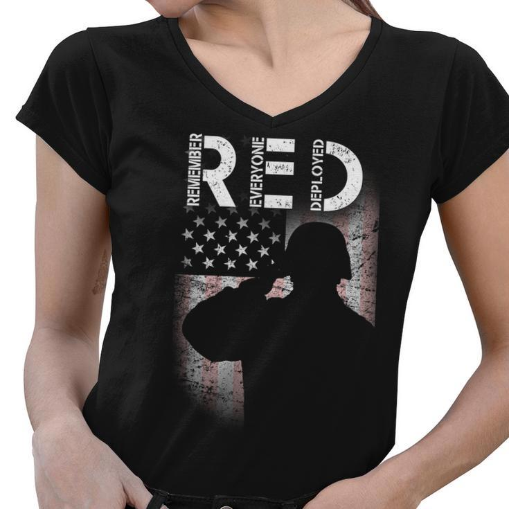 Red Friday Remember Everyone Deployed Flag Tshirt Women V-Neck T-Shirt