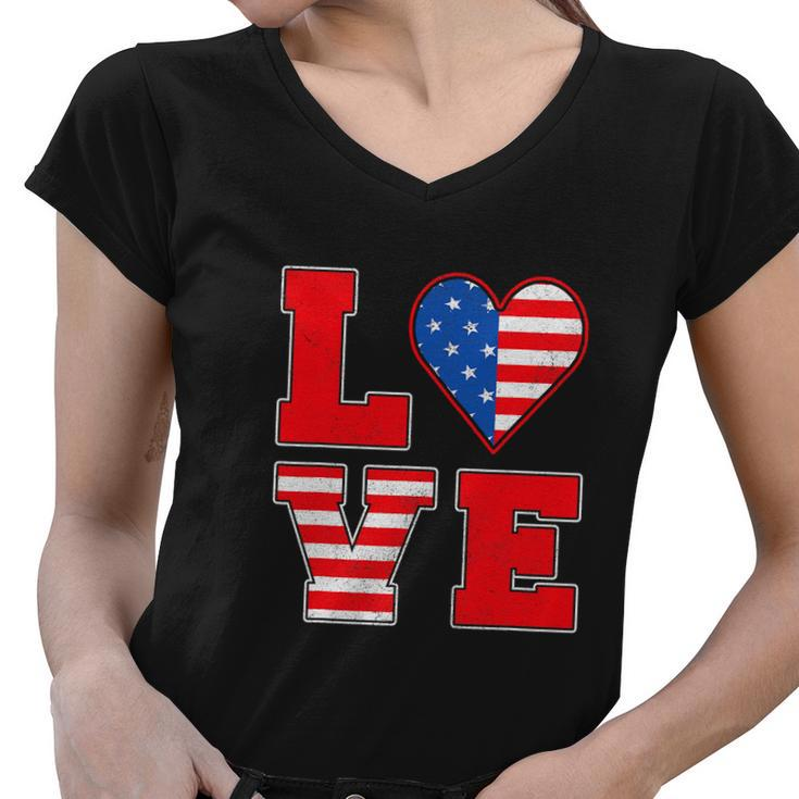 Red White And Blue For 4Th Of July American Flag Women V-Neck T-Shirt
