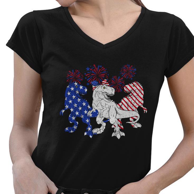 Red White Blue Trex Firework 4Th Of July Graphic Plus Size Shirt For Men Women Women V-Neck T-Shirt