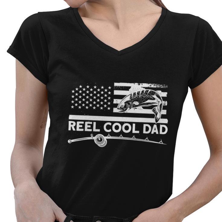 Reel Cool Dad Fisherman Fishing Funny Women V-Neck T-Shirt