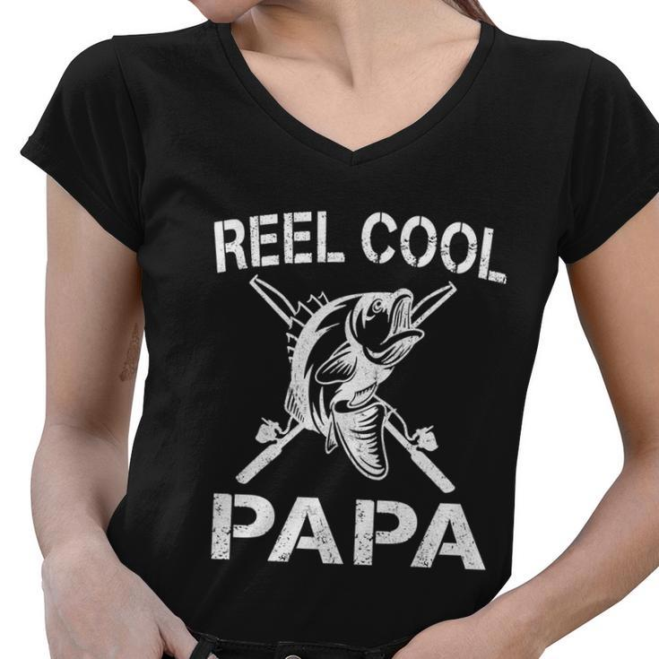 Reel Cool Papa Fishing Dad Gifts Fathers Day Fisherman Fish Women V-Neck T-Shirt