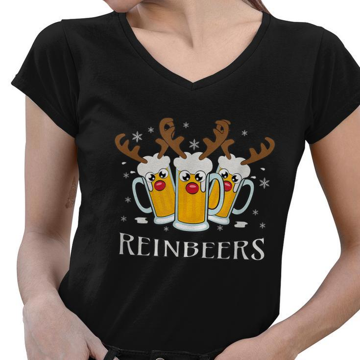 Reinbeers Funny Reindeer Beer Christmas Drinking Graphic Design Printed Casual Daily Basic Women V-Neck T-Shirt