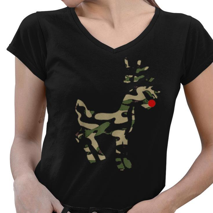 Reindeer Red Nose Camo Camouflage Xmas Holiday Hunting Women V-Neck T-Shirt