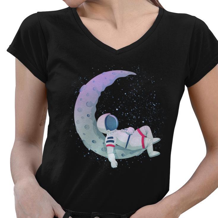 Relaxing Astronaut On The Moon Women V-Neck T-Shirt