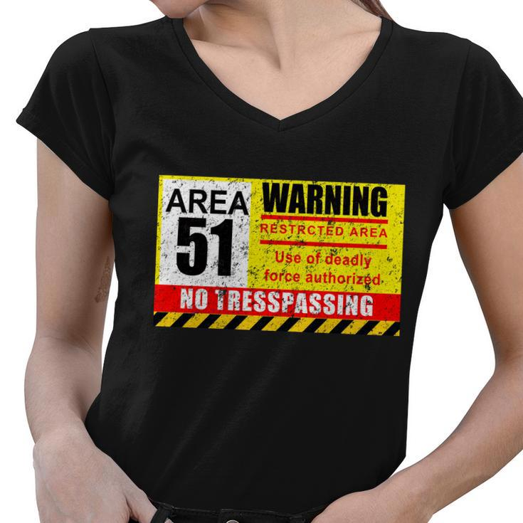 Restricted Area 51 No Trespassing Funny Women V-Neck T-Shirt