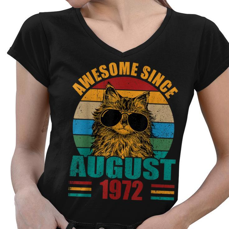 Retro Awesome Since August 1972 50Th Birthday 50 Years Old  Women V-Neck T-Shirt