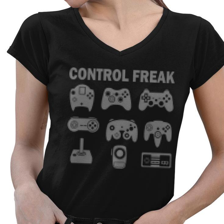 Retro Control Freak 8 Bit Gamer Women V-Neck T-Shirt