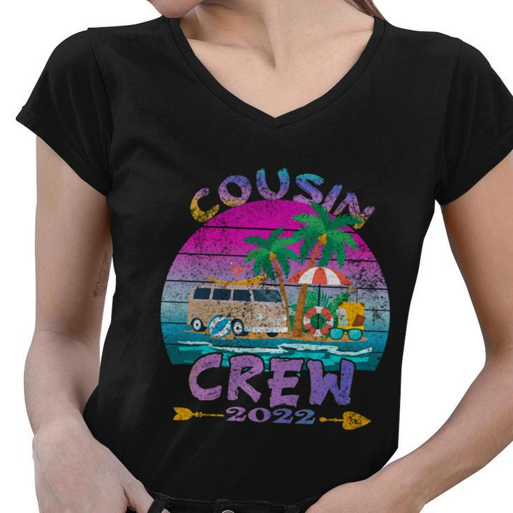 Retro Cousin Crew Vacation 2022 Beach Trip Family Matching Gift Women V-Neck T-Shirt