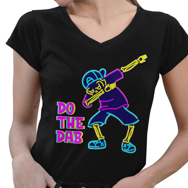 Retro Do The Dab Neon Skeleton Women V-Neck T-Shirt