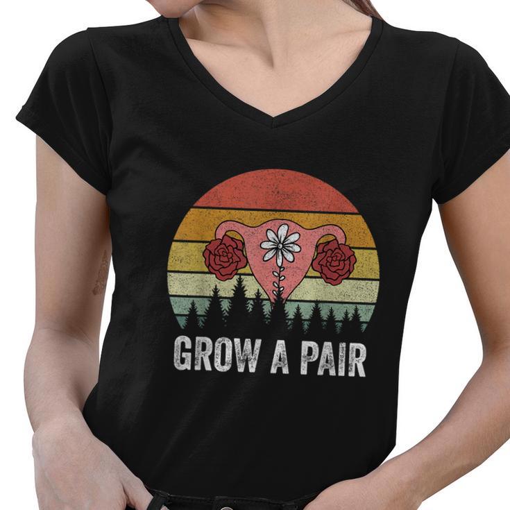 Retro Feminist Movement Grow A Pair Ovaries Women V-Neck T-Shirt