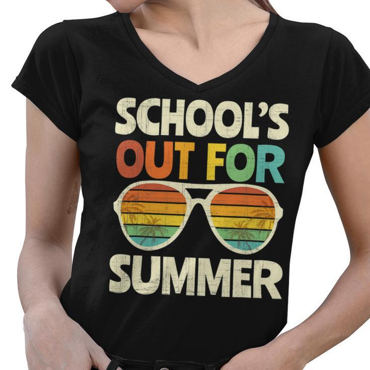 Retro Last Day Of School Schools Out For Summer Teacher Gift V3 Women V-Neck T-Shirt